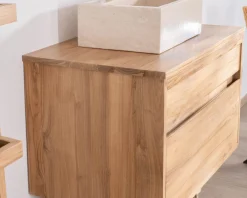 Meuble sous vasque suspendu 80 cm avec 1 tiroir "Bowdy" teck massif