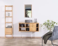 Meuble sous vasque suspendu en teck avec portes coulissantes "Tao" 105 cm