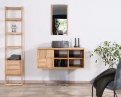 Meuble sous vasque suspendu en teck avec portes coulissantes "Tao" 105 cm