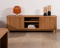 Meuble télé 150 cm 2 portes en chêne huilé style rétro "Winton"
