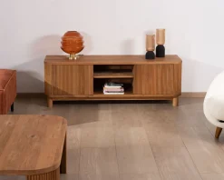 Meuble télé 150 cm 2 portes en chêne huilé style rétro "Winton"