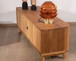 Meuble télé 150 cm 2 portes en chêne huilé style rétro 