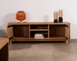 Meuble télé 150 cm 2 portes en chêne huilé style rétro 