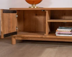 Meuble télé 150 cm 2 portes en chêne huilé style rétro 