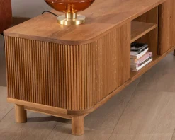Meuble télé 150 cm 2 portes en chêne huilé style rétro 
