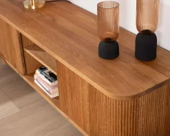 Meuble télé 150 cm 2 portes en chêne huilé style rétro 