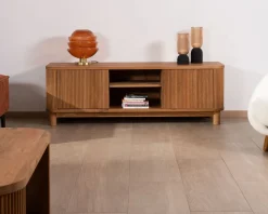 Meuble télé 150 cm 2 portes en chêne huilé style rétro 