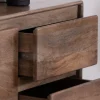 Meuble télé 160 cm design épuré Japandi "Geta" en manguier massif