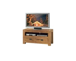 Meuble télé 1 niche 2 tiroirs "Lodge Casita" en chêne huilé 120 cm