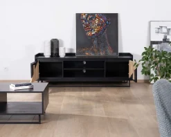 Meuble télé 2 portes 180 cm en bois massif 