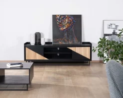 Meuble télé 2 portes 180 cm en bois massif 