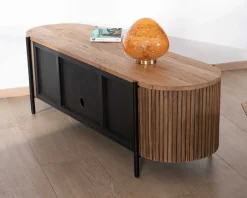 Meuble télé arrondi et façades cannelées en teck recyclé "Troms" 160 cm