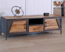 Meuble télé bois et métal gris style industriel "Vista" 150 cm