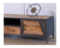 Meuble télé bois et métal gris style industriel 
