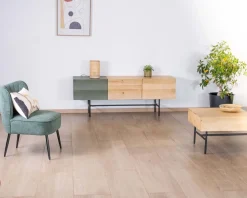 Meuble télé design métal noir bois bicolore "Elegancy" 150 cm