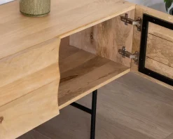 Meuble télé design métal noir bois bicolore "Elegancy" 150 cm