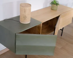 Meuble télé design métal noir bois bicolore 