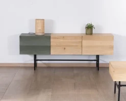 Meuble télé design métal noir bois bicolore 