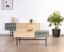 Meuble télé design métal noir bois bicolore 