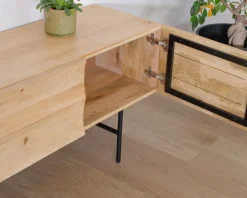 Meuble télé design métal noir bois bicolore 