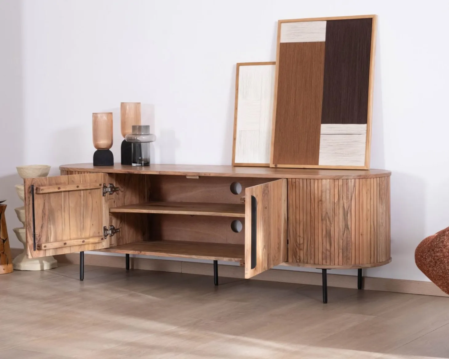 Meuble télé esprit rétro en acacia "Bopee" 175 cm