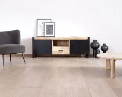 Meuble télé industriel métal et bois 150 cm 