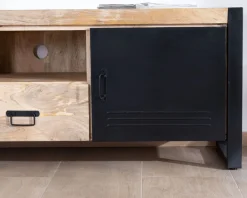 Meuble télé industriel métal et bois 150 cm 