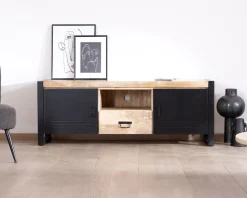 Meuble télé industriel métal et bois 150 cm 