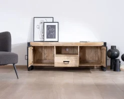 Meuble télé industriel métal et bois 150 cm 