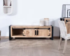 Meuble télé style industriel bois et métal 2 portes "Montréal" 160 cm