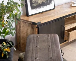 Meuble TV 180 cm à portes coulissantes métal et bois "Caractère"