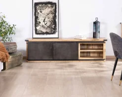 Meuble TV 180 cm à portes coulissantes métal et bois 