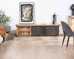 Meuble TV 180 cm à portes coulissantes métal et bois 