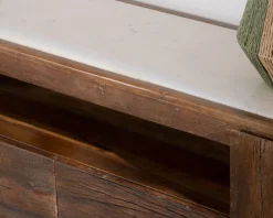 Meuble TV 180 cm en bois recyclé et plateau marbre blanc "Mood"