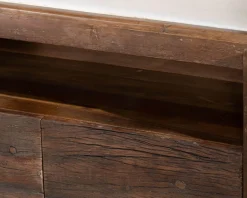 Meuble TV 180 cm en bois recyclé et plateau marbre blanc 