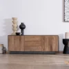 Meuble TV 150 cm en manguier style épuré "Santo" avec portes et tiroirs