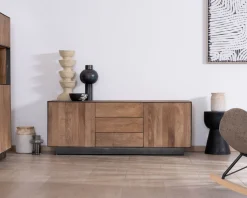 Meuble TV 150 cm en manguier style épuré "Santo" avec portes et tiroirs
