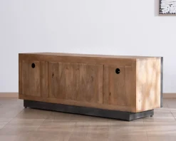 Meuble TV 150 cm en manguier style épuré "Santo" avec portes et tiroirs