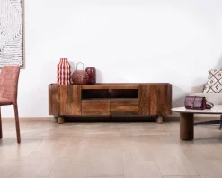 Meuble TV 175 cm en manguier massif style contemporain minimaliste 