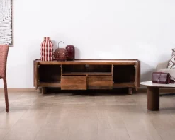 Meuble TV 175 cm en manguier massif style contemporain minimaliste 