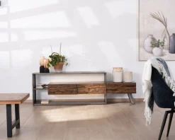 Meuble TV 195 cm original en bois et métal "Crescendo" avec éclairage LEDs