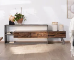 Meuble TV 195 cm original en bois et métal "Crescendo" avec éclairage LEDs