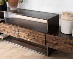 Meuble TV 195 cm original en bois et métal 
