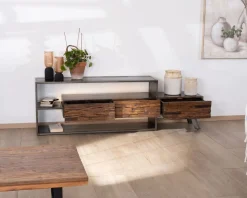 Meuble TV 195 cm original en bois et métal 