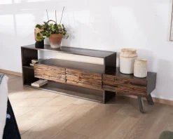Meuble TV 195 cm original en bois et métal 