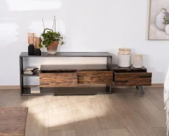 Meuble TV 195 cm original en bois et métal 