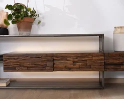 Meuble TV 195 cm original en bois et métal 