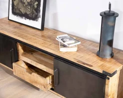 Meuble TV 160 cm porte coulissante métal et bois "Caractère"