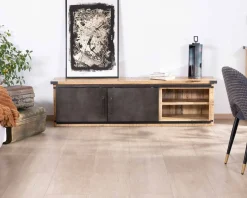 Meuble TV 160 cm porte coulissante métal et bois "Caractère"