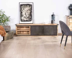 Meuble TV 160 cm porte coulissante métal et bois 